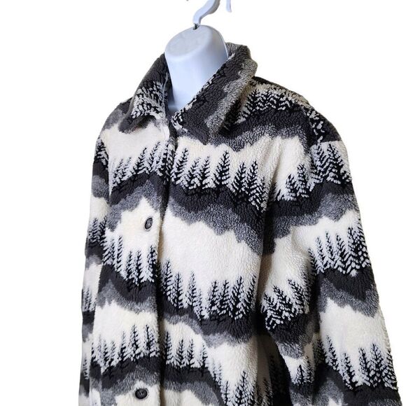 Vintage 90s Willow Ridge Forest Tree AOP Button Up Fleece Sherpa Jacket Womens 2 - Picture 3 of 7